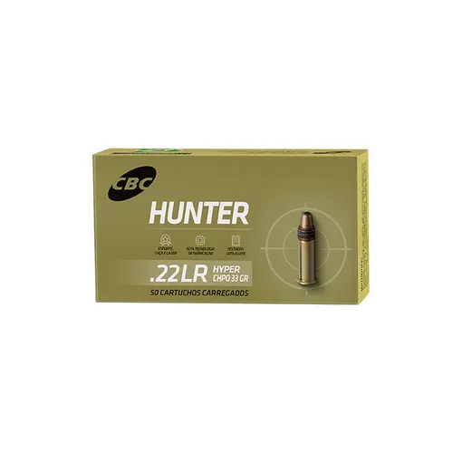 Munição CBC Calibre .22 LR CHPO 33gr Hunter Hyper Caixa 50un Munição CBC Calibre .22 LR CHPO 33gr Hunter Hyper Caixa 50un