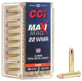Municao CCI Calibre .22 WMR TMJ 40gr Maxi-Mag Caixa 50un
