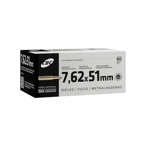 Munição CBC Calibre 7,62×51mm NATO Treina Caixa 50un
