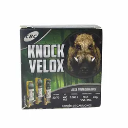 Cartucho CBC 20 GA Câmara 70mm Knock Câmara 70mm Plus SG1+SSG 26g Caixa 25un