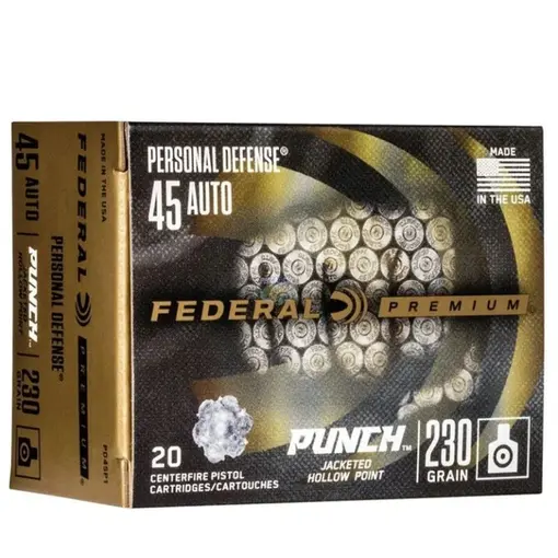 Munição Federal Calibre .45 Auto JHP 230gr Punch Caixa 20un