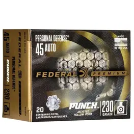Munição Federal Calibre .45 Auto JHP 230gr Punch Caixa 20un