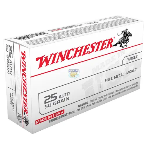 Munição Winchester Calibre .25 Auto FMJ 50gr Target Caixa 50un
