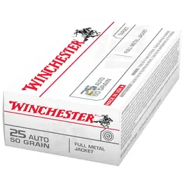 Munição Winchester Calibre .25 Auto FMJ 50gr Target Caixa 50un