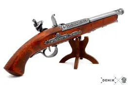 1127/G - REPLICA DECORATIVA NAO FUNCIONAL DE PISTOLA DE PEDERNEIRA (PARA CANHOTOS), FRANÇA, SÉCULO XVIII., SEM MECANISMO INTERNO, FABRICADA EM MADEIRA E ZAMAC