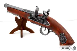 1127/G - REPLICA DECORATIVA NAO FUNCIONAL DE PISTOLA DE PEDERNEIRA (PARA CANHOTOS), FRANÇA, SÉCULO XVIII., SEM MECANISMO INTERNO, FABRICADA EM MADEIRA E ZAMAC
