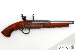 1127/G - REPLICA DECORATIVA NAO FUNCIONAL DE PISTOLA DE PEDERNEIRA (PARA CANHOTOS), FRANÇA, SÉCULO XVIII., SEM MECANISMO INTERNO, FABRICADA EM MADEIRA E ZAMAC