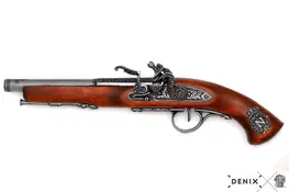 1127/G - REPLICA DECORATIVA NAO FUNCIONAL DE PISTOLA DE PEDERNEIRA (PARA CANHOTOS), FRANÇA, SÉCULO XVIII., SEM MECANISMO INTERNO, FABRICADA EM MADEIRA E ZAMAC
