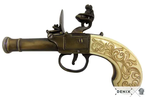 237/L - REPLICA DECORATIVA NAO FUNCIONAL DE PiSTOLA INGLESA FABRICADA POR BUNNEY, SÉC XVIII SEM MECANISMO INTERNO