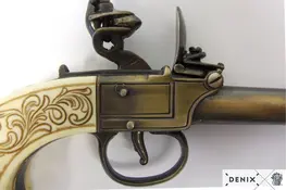 237/L - REPLICA DECORATIVA NAO FUNCIONAL DE PiSTOLA INGLESA FABRICADA POR BUNNEY, SÉC XVIII SEM MECANISMO INTERNO