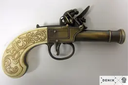237/L - REPLICA DECORATIVA NAO FUNCIONAL DE PiSTOLA INGLESA FABRICADA POR BUNNEY, SÉC XVIII SEM MECANISMO INTERNO